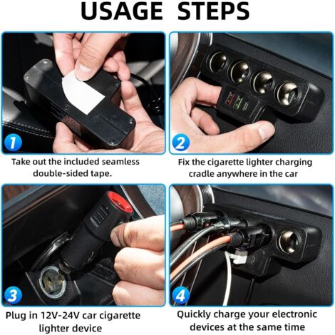 Chargeur Voiture 4 Ports USB Rapide - Adaptateur 12V/24V Universel Avec Bouton ON/OFF, Pour Téléphones, Enregistreurs De Bord, Etc.