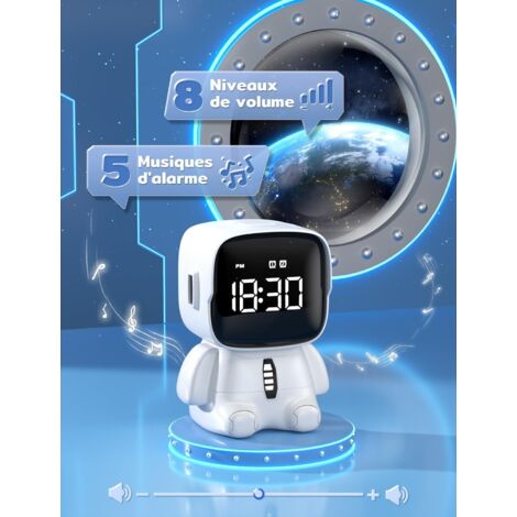 RISVOWO Réveil Enfant Numérique RGB LED – Double Alarme, Commande Vocale, Luminosité Réglable, Mode Week-end, Lumière Nuit Apaisante