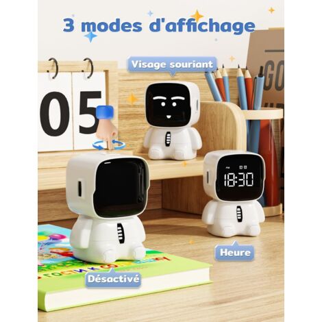 RISVOWO Réveil Numérique Enfant RGB Lumineux – Double Alarme, Commande Vocale, Luminosité Réglable, Snooze, Mode Week-end, Lampe De Chevet 8 Couleurs