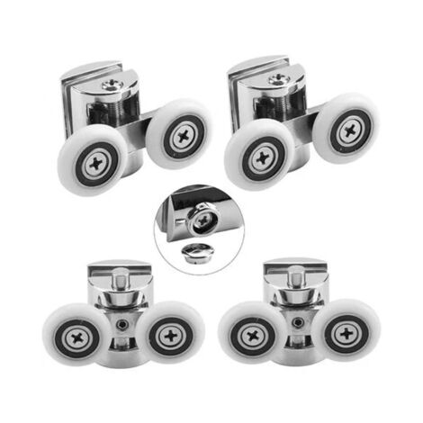 Paryou – Lot de 4 roulettes doubles pour porte de douche coulissante – Roues de 23 mm en alliage de zinc – Roulements en acier inoxydable – Épaisseur de verre 5-8 mm