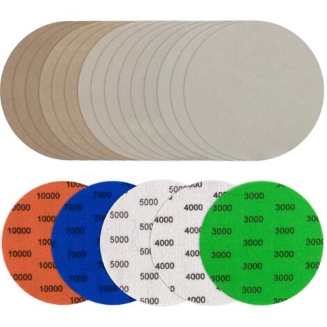 Roleader – Lot de 25 disques abrasifs ronds 150 mm – Assortiment grains 3000/4000/5000/7000/10000 – Pour ponçage bois, métal, plastique (1/5)