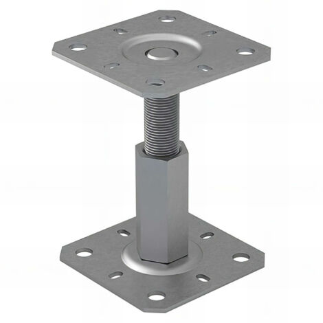Embase pied de poteau réglable - Platine 130x130mm - M20 - Acier galvanisé à chaud - Ht de 100 à 150 mm - Fabrication Europe
