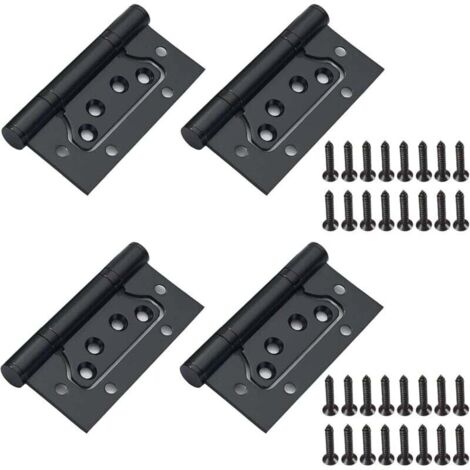 Lot de 4 charnières en acier inoxydable noires avec vis, charnière de porte pliante pour porte en bois, armoire en bois, armoire, 100 mm x 50 mm (1/5)