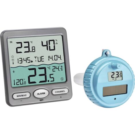 Thermomètre de piscine sans fil – Mesure température eau jusqu'à 60°C – Capteur flottant avec panneau solaire – Transmission sans fil 50m – Tfa Dostmann