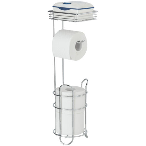 Wenko – Porte-papier toilette sur pied en métal chromé – Étagère de rangement intégrée – Dimensions 15x18x59cm – Pour salle de bain moderne