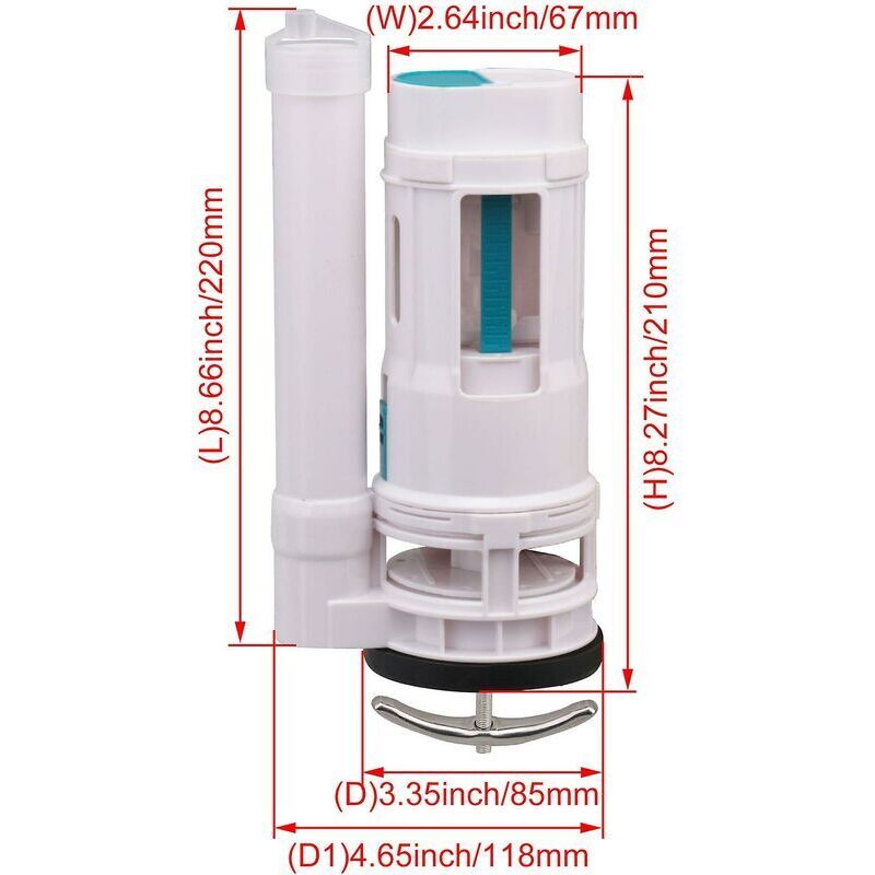 Vanne De Chasse Double Bouton Pour WC - Mécanisme De Remplissage Réglable 20-34 Cm, Couleur Blanc Ou Bleu - 9
