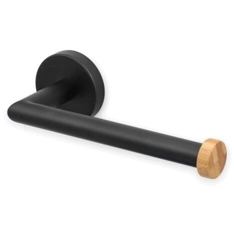 MSV – Porte-papier toilette mural en acier et bambou noir mat – Fixation murale – Design moderne pour salle de bain – Facile à entretenir (1/5)