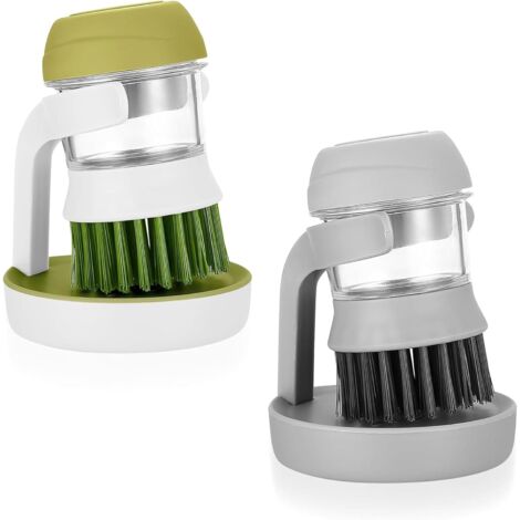 Brosse à Vaisselle avec Distributeur de Liquide, 2X Brosse Vaisselle avec Reservoir, Brosse de Cuisine avec Réservoir de Détergent, Brosse de Nettoyage pour Nettoyer Vaisselle Casseroles Poêles Évier (1/5)