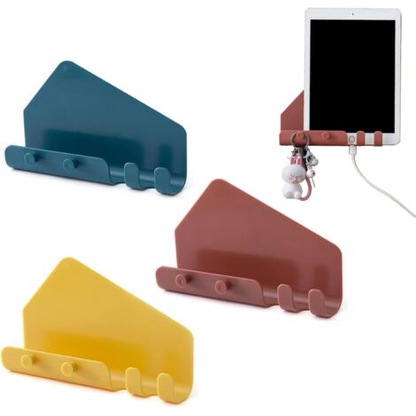 3 Pièces Support de Téléphone Mural, support telecommande mural, Support Mural pour Chargeur de téléphone, Support de rangement multifonctionnel avec crochet, pour la chambre et la salle de bain (1/5)