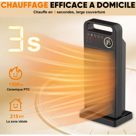 Mooklin Chauffage D'Appoint 2000W, Radiateur Electrique Céramique, PTC Chauffage Electrique, 12H Minuterie, Thermostat Réglable, 3Modes, Protection Contre La Surchauffe/Renversement Pour Salon Chambre