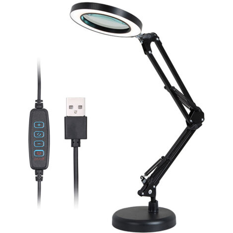 Decdeal – Loupe éclairante 8X – Lampe de bureau avec 64 LED – 10 niveaux de luminosité réglables – Alimentation USB – Diamètre 165 mm (1/5)