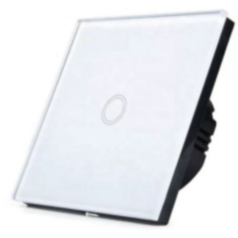 Interrupteur tactile simple FCM01W – panneau en verre blanc – montage encastré Ø 60mm – haute résistance aux rayures – Cable Courant Fort