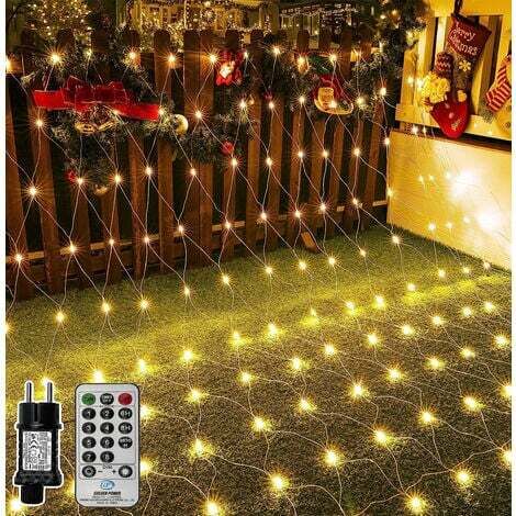 Bleosan – Guirlande lumineuse filet 3M x 2M – 200 LEDs étanche – 8 modes d'éclairage – Lumière blanche chaude pour décoration extérieure (1/5)