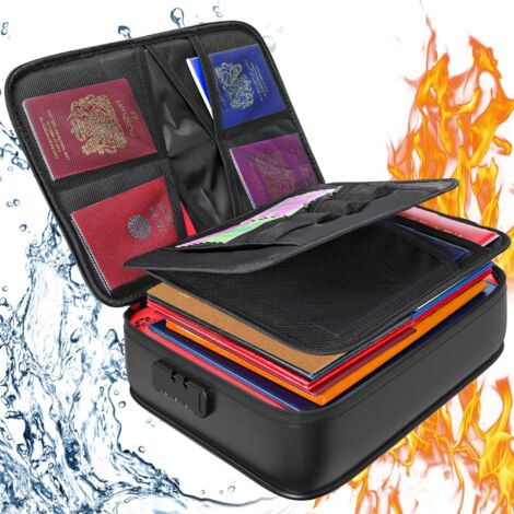 Coffre-fort anti-feu avec serrure – Sac ignifuge 36 x 27 x 10 cm – Résistance jusqu'à 1371℃ – 3 compartiments et 8 poches en filet (1/5)