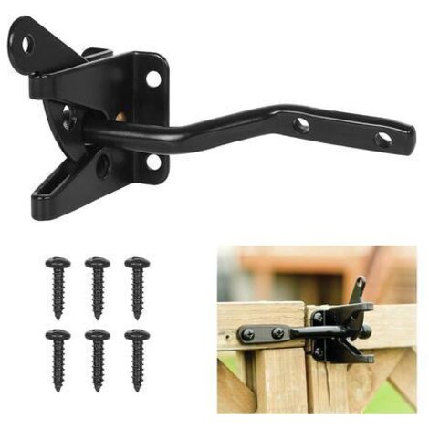 Serrure de porte Verrouillage automatique - Serrure à pêne métallique - Loquet en acier à gravité - Clôture de jardin - Noir - Vis de fixation fournies (1/4)