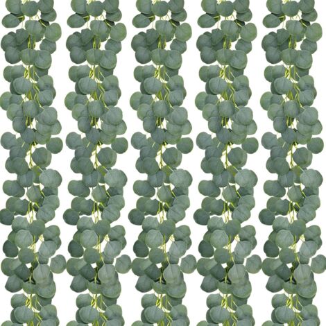 Lot de 5 guirlandes artificielles d'eucalyptus, verdure, vignes d'eucalyptus, faux brins d'eucalyptus en dollars argentés pour décoration de jardin de fête de mariage. pour la décoration extérieure d' (1/5)