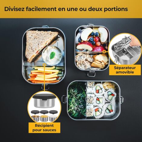 Lunch Box Inox 1400 ml Avec Compartiment Amovible Et Pot A Sauce Avec ...