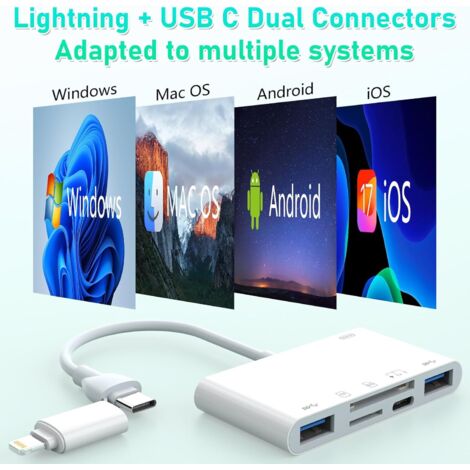 Lecteur Carte SD Double Slot Pour IPhone Et USB-C – Adaptateur Lightning Et USB-C | Compatible Micro SD/SD Jusqu’à 1 To – Transfert Bidirectionnel Rapide 20-30 Mo/s - 6