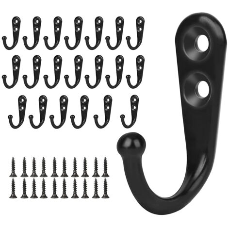 Crochets porte manteau muraux vintage en métal – 20 pièces avec vis – Alliage de zinc noir antique – Installation facile et rapide – Minetgnon