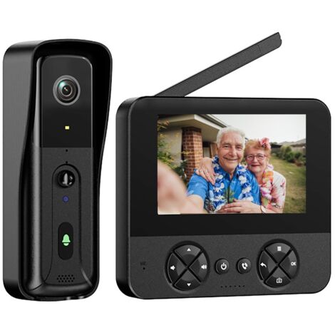 Sonnette sans fil avec caméra 1080P – Écran IPS 4,3" – Vision nocturne infrarouge – Détection humaine PIR – Audio bidirectionnel – Imperméable IPX65