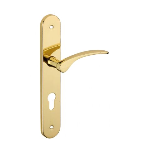 Thirard – Poignée de porte Dionysos trou de cylindre – Acier embouti – Finition laiton – Pour entr'axes 70mm et carré 7mm