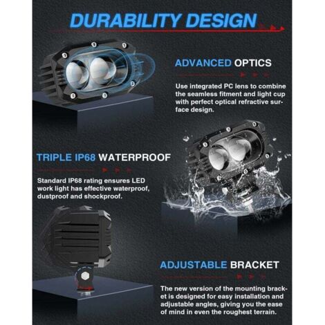 2PCS Phare De Travail LED Tracteur 7.6cm 3'' 40W Jaune Projecteur LED 12v 24v Etanche Ip67 Feux Antibrouillard Led Pour 4x4 Voiture Camion Suv Bateau Carre 84518126