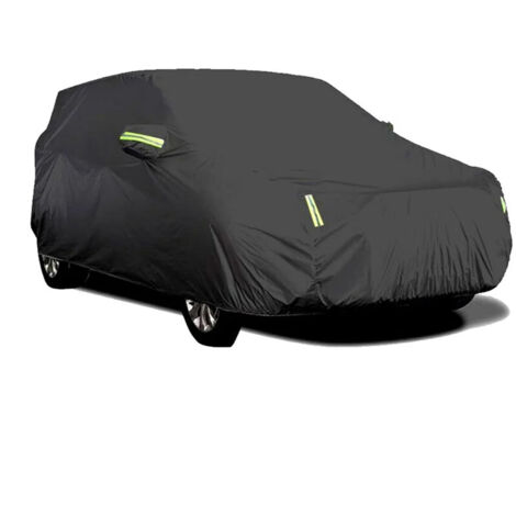 Housse de voiture extérieure noire 4,5 x 1,75 x 1,5 m – Nylon résistant à l'eau – Protection anti-UV et neige – 6 bandes réfléchissantes