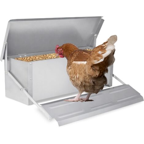 Naizy – Mangeoire automatique pour poules 10kg – Acier galvanisé résistant à la rouille – Système à pédale pour accès facile – 50 x 16,5 x 17 cm
