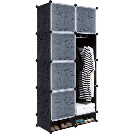 Naizy – Armoire en plastique 8 cubes noirs – Dimensions 35 cm x 35 cm – Système d'étagères enfichables – Design anti-poussière (1/5)