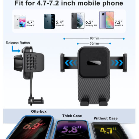Support Téléphone Voiture Pour Grille D'aération | Rotation 360° | Design Fibre Carbone | Universel IPhone Android - 8