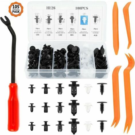 100pcs Clips De Retenue De Voiture, Rivet Clips Plastique De Voiture Clip De Fixation Pour Voiture Et 4pcs Outils De Démontage Pour Voiture Avec 1pcs Extracteur De Fixation (1/5)