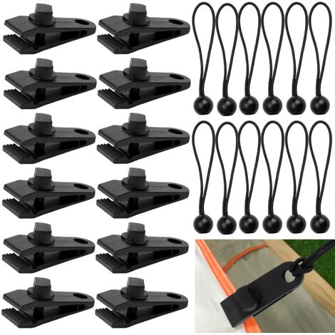 Lot de 12 Pinces à Bâche Nylon Renforcé avec Cordes, Forte Prise pour Camping, Tentes, Auvents (1/5)