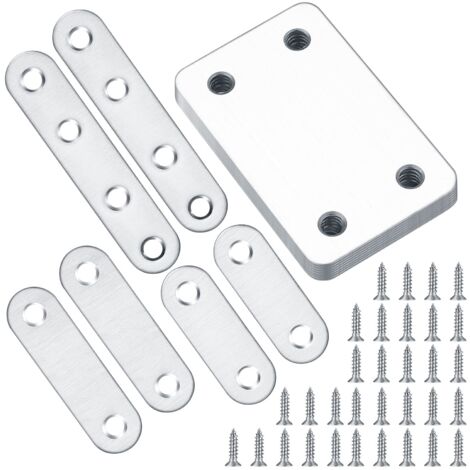 Lot de 14 Plaques de Réparation en Acier Inoxydable + 44 Vis - Pour Renfort Meubles, Armoire, Table