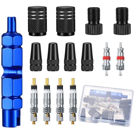 Kit de Réparation de Valve de Vélo 15 Pièces - Noyaux Presta/Schrader, Adaptateurs et Outil (1/5)