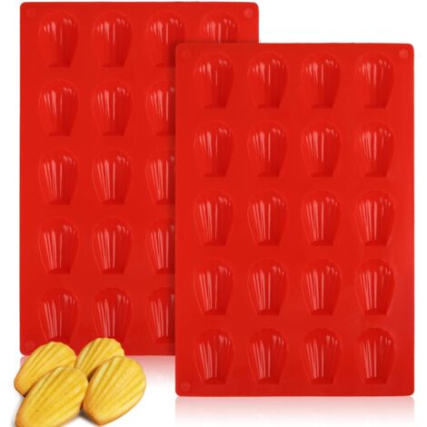 2pcs Moules à Madeleines en Silicone à 20 Cavités, Mini Moule Antiadhésif à Pâtisserie, Pudding, Chocolat