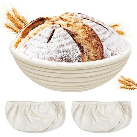 Banneton pour Pain de Fermentation, Banneton à Pain Rond de 22 cm, Sourdough Bread Proofing Basket, Corbeille à Pain, Panier de Fermentation, avec Housse en Lin