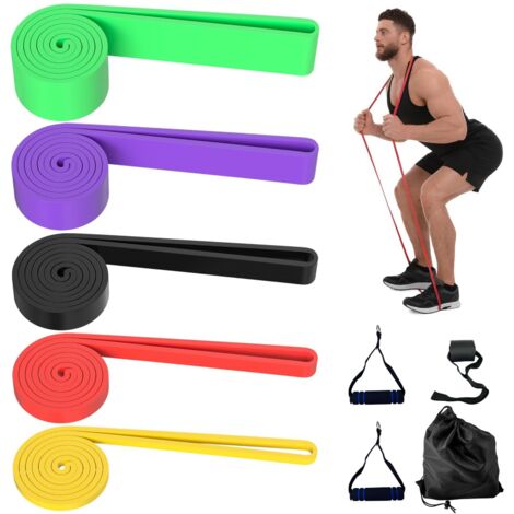 5 Tailles Bandes Élastique Musculation, Bande de Resistance Traction Latex, Elastiques de Fitness avec Poignées Ancrage de Porte et Sac de Transport, pour Fitness, Yoga, d'Étirement, Pilate