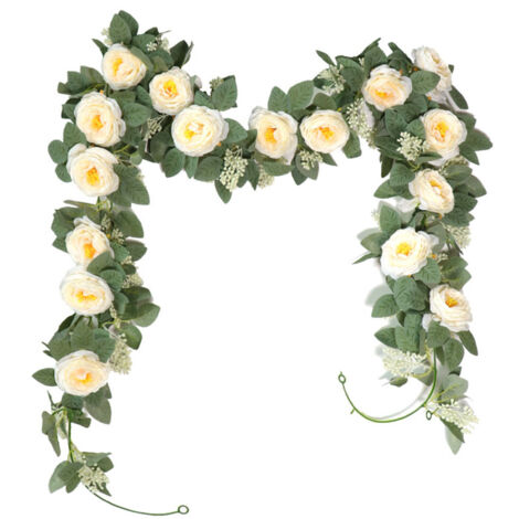 Lot de 2 Rosiers Artificiels Grimpants Champagne, 4,0 mètres - Plantes Artificielles Grimpantes Polyvalentes, Décoration de Jardin, Clôture et Mur en Nuances Dorées et Ivoire