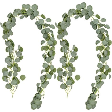 Lot de 2 Guirlandes d'Eucalyptus Artificielles Vertes, 2 mètres - Décoration Murale et de Table, Fausses Feuilles pour Événements (1/5)