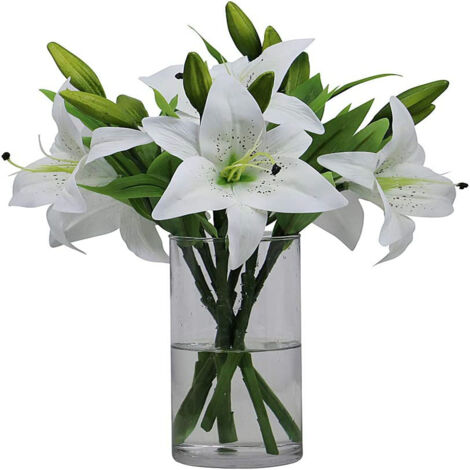 Lot de 6 Lys Artificiels Blancs - Décoration Intérieure Élégante - Fleurs Artificielles Haute Qualité - Sans Entretien - Pour Maison, Bureau, Mariage