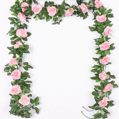 Lot de 2 Rosiers Artificiels Grimpants Roses, 2,2 mètres - Décoration Murale Romantique, Plantes Artificielles pour Pergola