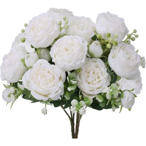2 Pivoines Artificielles Blanches - Décoration d'Intérieur Élégante, Fleurs Artificielles Réalistes pour Salon et Bureau