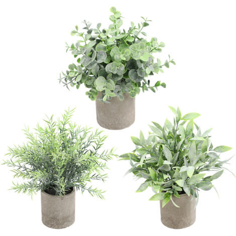 Lot de 3 Plantes Artificielles en Gazon Vert avec Pots Gris - Décoration Intérieure et Extérieure, Fausses Herbes Décoratives (1/5)