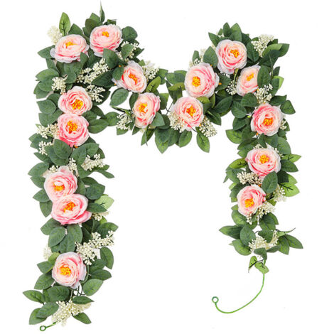 Lot de 2 Rosiers Artificiels Grimpants Roses, 4,0 mètres - Longues Fausses Plantes Grimpantes, Décoration Extérieure et Intérieure
