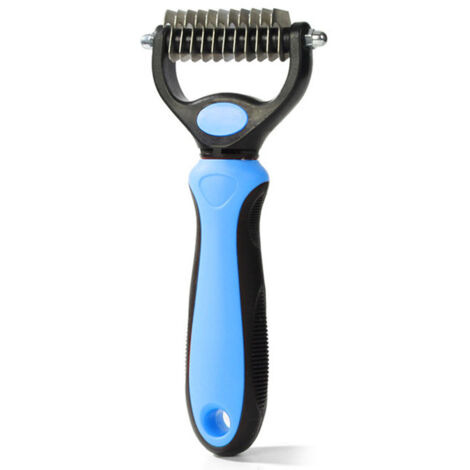 Brosse démêlante double face pour chien et chat, taille petite, 11 dents côté souple + 6 dents côté dense, couleur bleue, emballage blister