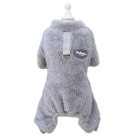 Vêtement chaud et doux pour petit chien avec jambières intégrées et anneau de traction, taille L, couleur grise