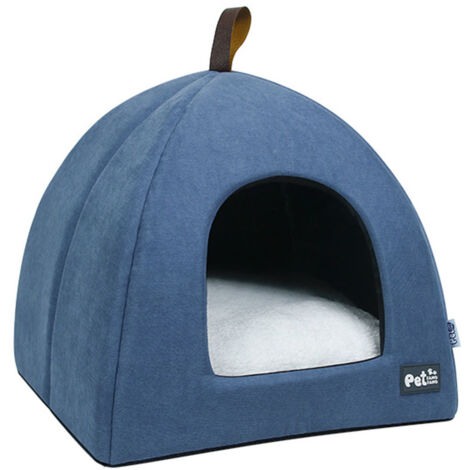 Igloo doux et chaud pour chat - Taille S - Bleu, intérieur polaire, idéal pour hiver et chats timides