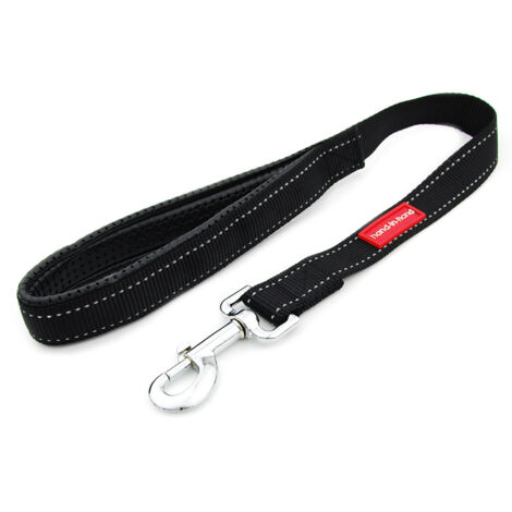 Laisse courte pour chien, poignée rembourrée, noir, taille grande