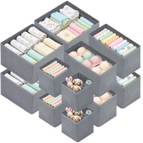 Lot de 12 Organisateur Tiroir,Boite de Rangement Vetement, Boîte de Rangement pour Chaussettes, Cravates, Ceintures,Soutiens-Gorge, Sous-Vêtements, Gris Classique (1/5)
