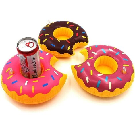 12 porte-gobelets gonflables de 20 cm, sous-verres flottants en forme de donut, 3 couleurs, flotteurs pour boissons, sous-verres pour les fêtes d'été à la piscine et des jouets amusants